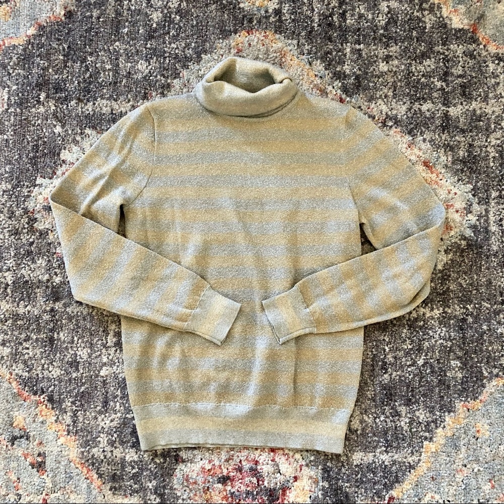 Metallic Gold and Silver Striped Long Sleeve Turtleneck Sweater by Jcrew